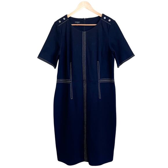 Talbots Sheath Dress Size 16 Black Contrast Stitching Classic Office Capsule - Picture 1 of 9
